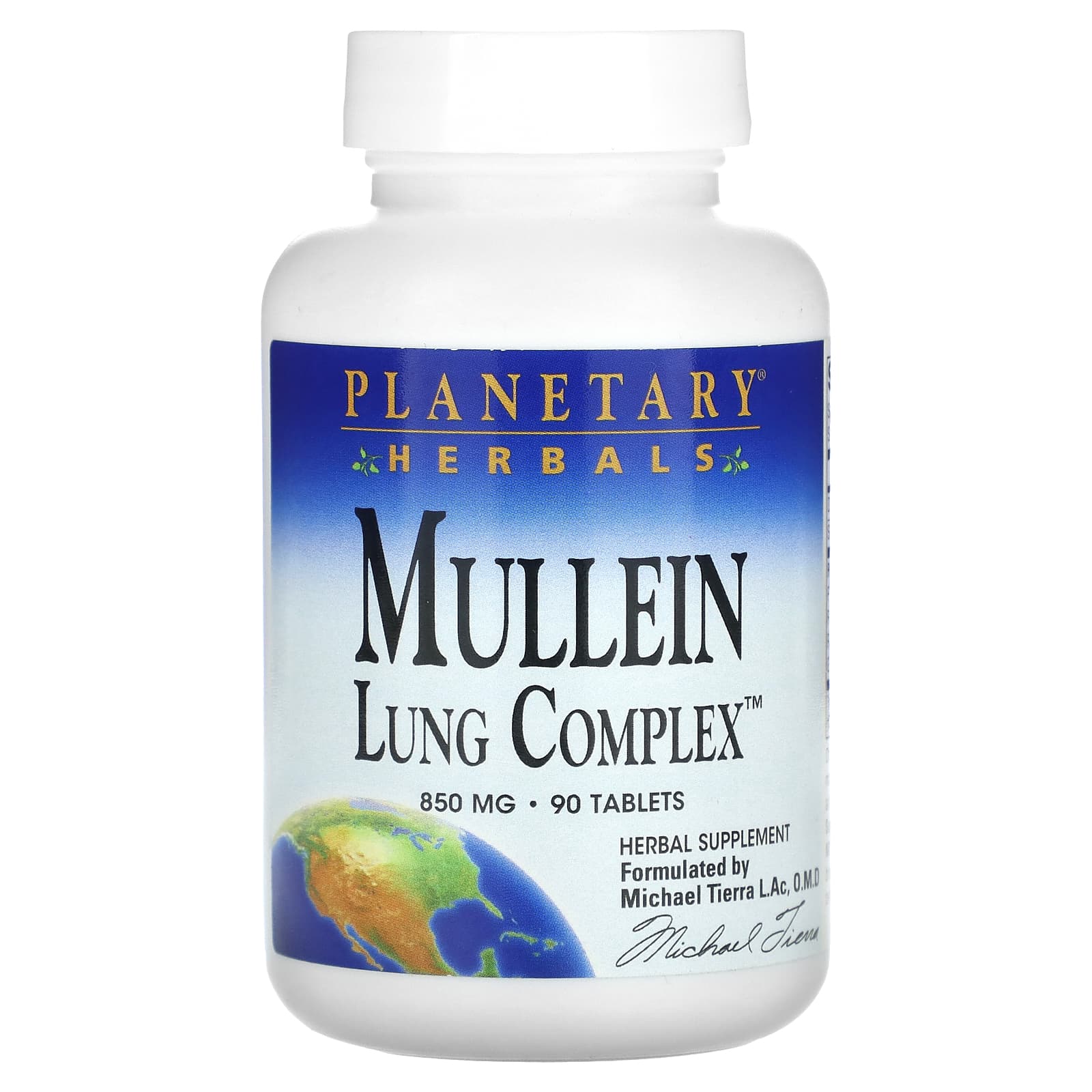 Planetary Herbals, Mullein Lung Complex 850 mg, 90 Tablets UPC 021078100027 | Hilife Vitamins